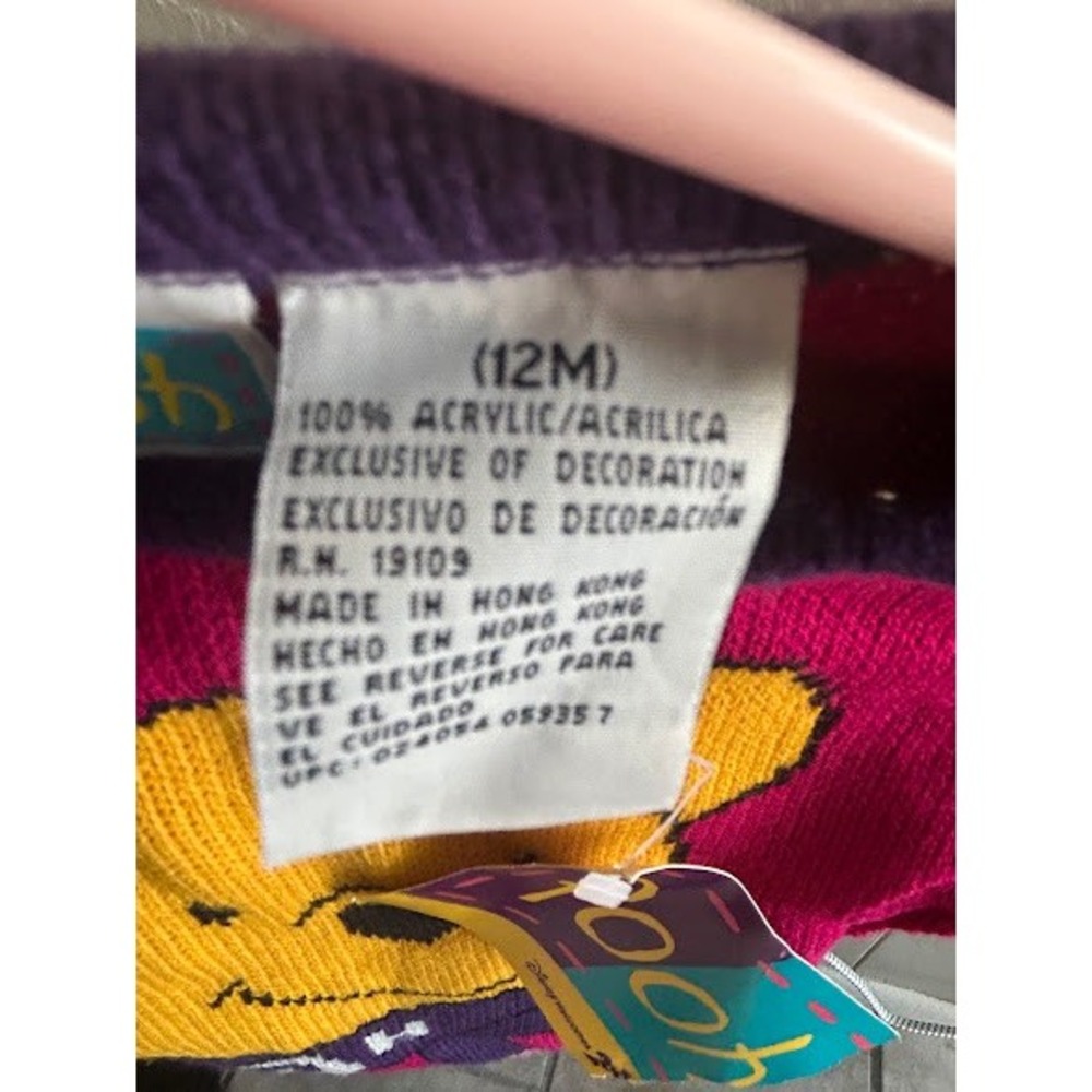 Disney Vintage Winnie the Pooh Baby Sweater 12 Months Pink Purple Knit Character - Picture 4 of 5